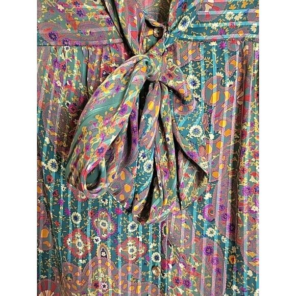 Lady Jennifer Kaftan Style Long Button Dress 18 XXL Paisley Floral Green Bow EUC - Picture 4 of 15